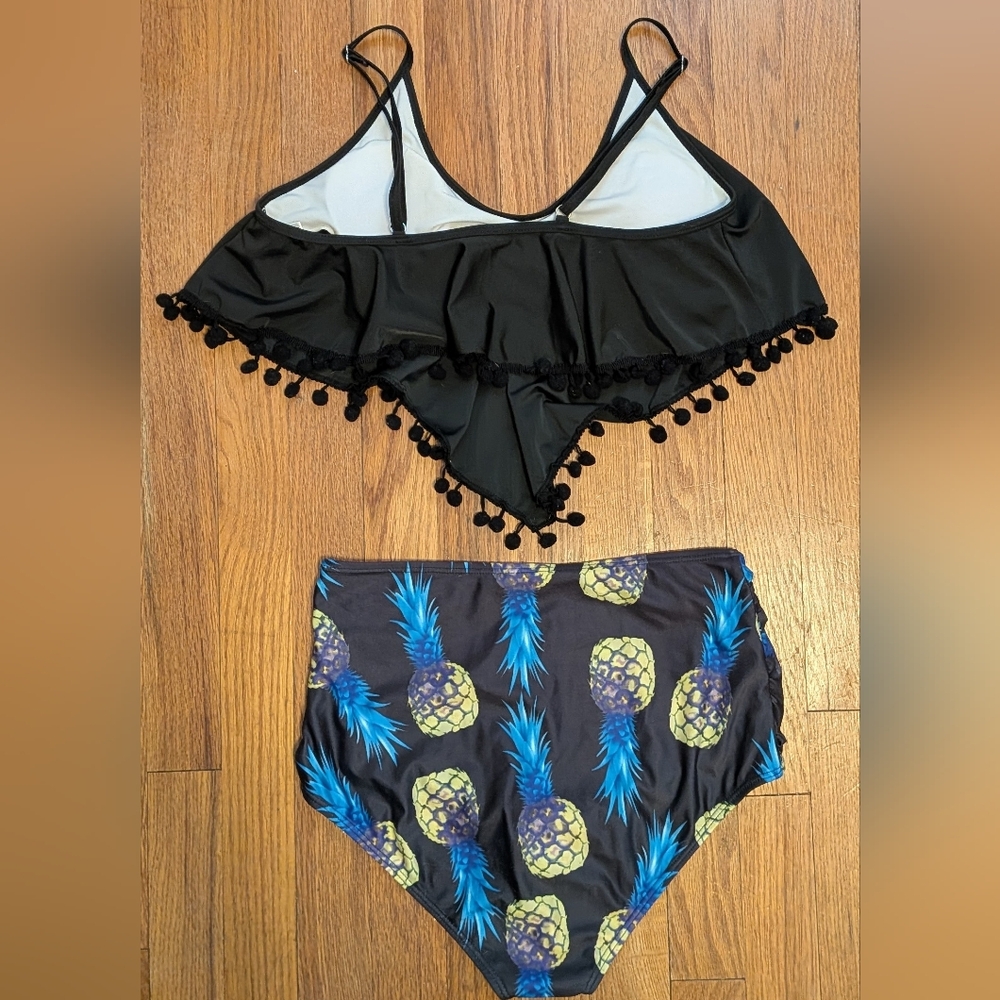 Black Pom-Pom and Pineapple Print Swim Suit Separates - Picture 3 of 4